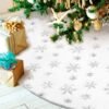 Chielor Christmas Tree Skirt, 48 Inches Large Snowy White Faux Fur Tree Skirt with Silver Snowy Pattern for Christmas Holiday Home Party Decorations Ornaments