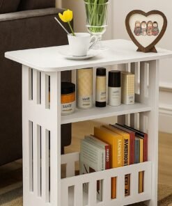Modern White End Table with 3-Tier Storage Shelf - Lightweight Narrow Nightstand for Small Spaces, Versatile Sofa Table for Living Room, Bedroom, Bathroom & Office"