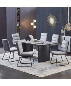 DANUBE HOME Arseni 7 Piece Rectangular Dining Set Sturdy Kitchen Dining Table With 6 Dining Chairs 1 Plus 6 Seater Modern Design Furniture For Home Dining Room Grey Sintered Stone