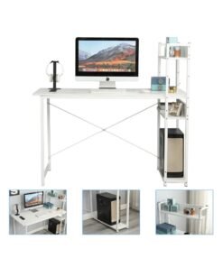SHEIDLIN Computer Table with Bookshelf Gaming Writing Study Table White 120x55x72cm Metal - Image 2