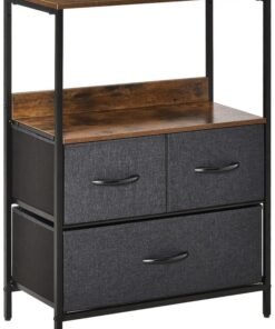 SKY-TOUCH 3 Fabric Drawer Nightstand Storage Chest Unit Home Cabinet w/Shelves Home Living Room Bedroom Entryway Living Furniture