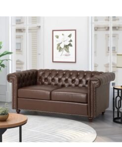 Wooden Twist Modern Handmade Leatherette Love Seats 2 Seater Sofa ( Dark Brown )