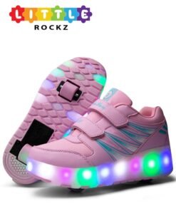LITTLE ROCKZ LED Flash Light Fashion Shiny Sneaker Skate Heelys Shoes With Wheels And Lightning Sole
