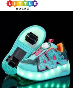 LITTLE ROCKZ Two Wheel LED Flash Light Fashion Shiny Sneaker Skate Heelys Shoes With Lightning Sole