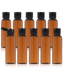 Tekson Travel Bottles Empty 2Oz (10 Pcs) Plastic Travel Size Cosmetic Container Tsa Amber Squeeze Bottle For Shampoo Conditioner (Flip Cap)