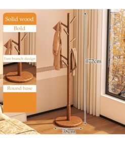 DUNISO Coat Rack with 8 Hooks，Wooden Coat Rack Freestanding,Hanging Coat Rack，Easy to Install，Small Footprint，for Bedroom,Living Room, Entrance, Bedside,Brown