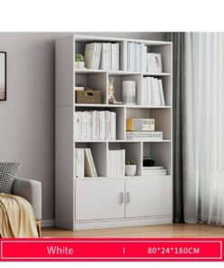 Multipurpose Wooden Bookshelf, Multi-Tier Storage Display Rack Freestanding Floor Shelf Bookcase, Modern Storage Rack Cube Display Shelve Organize Cabinet for Home Office and Living Room (White, 80*24*180 cm)