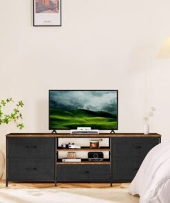 Alternative view of Solerconm TV Stand with Drawers, 3 Tiers Wood TV Console Table, Television Stand for TV up to 65 inch, Entertainment Center with Storage&Open Shelves, TV Entertainment Stand Cabinet for Living Room