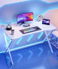 Stubborn Stable Gaming Table, Extra-wide Computer Table, Carbon Fiber Gaming Desk with 2 Cable Grommet, Ergonomic PC Table for Gamers, Office Desk for Small Space