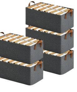 DecoraZone 5 Pcs Wardrobe Organizer for Cloth, Space-Saving Closet Organisers with Handles Shelf, Foldable Organiser with Rectangle Metal Frame for Storage Clothes, Pants, Jeans, Sweaters, (Grey)