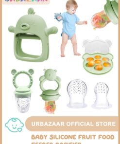 URbazaar Fruit sucker baby, contains 1 silicone fruit suckers, storage of baby food, teething toy for baby, 4 silicone teats in 2 sizes, fruit sucker baby from 6 months, BPA free (green & pink)