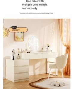 Alternative view of Cream White Bedroom Vanity Table, Makeup Table with 5 Swappable Drawers, Adjustable Size Dressing Desk for Girls' Bedroom - Multifunctional as Bedside Table, Study Desk & Learning Table,100*40*60cm（SZY100）