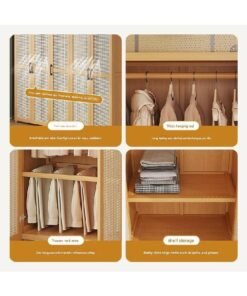Alternative view of keke Rattan Panel Wooden Wardrobe 3 Door Freestanding Closet Organizer with Hanging Rod & Shelves Size 160ccm 90cm 42cm
