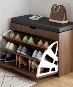 Alternative view of JOMILA Shoe Storage Bench with Hidden Shoe Rack,Leather Entryway Shoe Bench Seat Shoe Organizer Shoe Cabinet,Modern Entry Decorative Furniture-Brown+Black 60x30x50cm