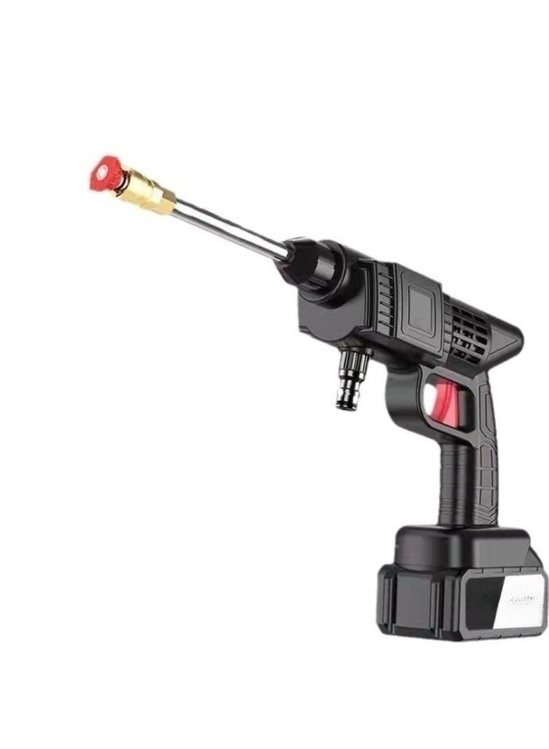 Huitich 21V High-Pressure Car Washing Water Gun with Storage Box Black Includes 1 Battery, 5-Meter Hose, and Tool Box.