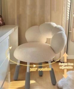 Kutis 360° Rotating Makeup Chair Flower Petal Shaped Chair Height Adjustable For Living And Bedroom Plush/Steel 58x44x81cm.