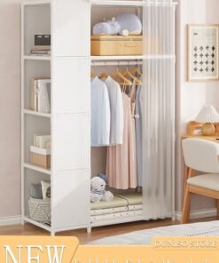 DUNISO Portable Fabric Wardrobe, Non Woven Fabric Cloth Cabinet with 4-Tier Storage Shelves on the Side and Curtain, Large Capacity Closet, Storage Organizer for Clothes Shoes Bedroom Living room