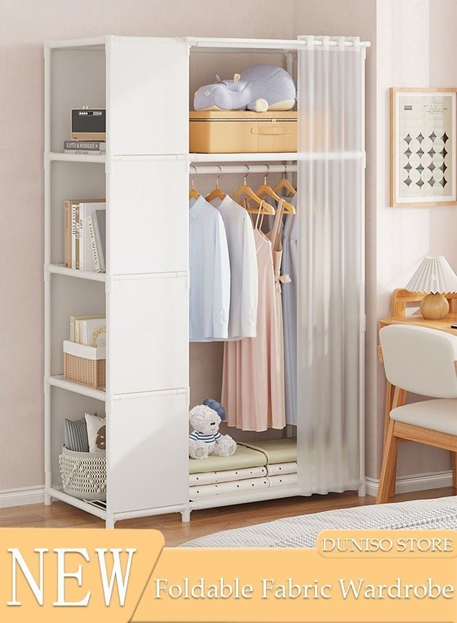 DUNISO Portable Fabric Wardrobe, Non Woven Fabric Cloth Cabinet with 4-Tier Storage Shelves on the Side and Curtain, Large Capacity Closet, Storage Organizer for Clothes Shoes Bedroom Living room