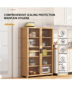 Alternative view of JCB CHIC Sideboard Cabinet, Bamboo Wood Storage Cabinet for Dining Room, Living Room and Kitchen, Floor Standing Dustproof Kitchen Cupboard for Microwave Oven, Tableware and Kitchen Utensils (190 * 60cm)