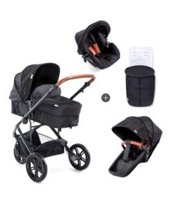 Hauck Pacific 3 Shop N Drive Travel System – 3-in-1 Baby Stroller with Car Seat, Carrycot & Reversible Stroller, Large Wheels, Suspension – Black