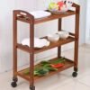 LINGWEI Bamboo Kitchen Wooden Serving Trolley Rolling Storage Cart with Movable Wheels Utility Wood Storage Rack Shelf Food Storage Trolley Console Table Food Cart