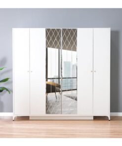 DANUBE HOME New Aloha 6 Door Wardrobe Closet For Hanging Clothes Extra Sturdy Rack Storage Organiser Modern Design Space Saving Cabinets For Bedroom 247x60x235 cm White/Golden