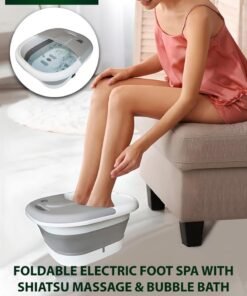 R.VIHAN Electric Shiatsu Acupoint Foot Spa Massage Bubble Bath Basin Machine with Massaging Rollers Foldable Bucket for Foot Bath Holistic Relaxation Pedicure Haven Travel-Friendly Multi-Functional for All Ages Ideal for Foot Soaking Muscle Pain Relief and More