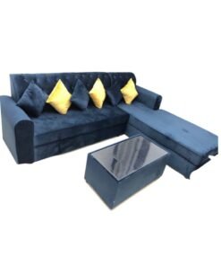 Maharat Al Bahar L Shape Valvet Sofa Set 4 Seater With Cushion & Table Blue 250x80x80