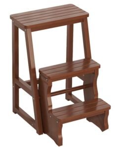 KLNAMAEAAN Small 3 Layer Multifunctional Wooden  Ladder Stool  for Indoor Use Brown Color
