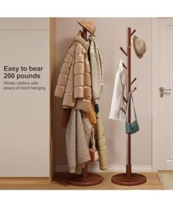 DUNISO Coat Rack with 8 Hooks，Wooden Coat Rack Freestanding,Hanging Coat Rack，Easy to Install，Small Footprint，for Bedroom,Living Room, Entrance, Bedside,Brown - Image 2