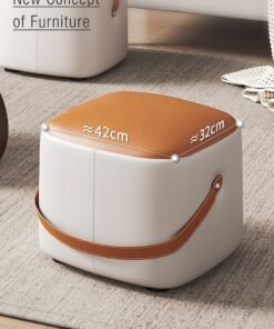Alternative view of Merry Moments Modern Footstool Cube Foot Rest Stool Cloth Change Shoes Stool Door Sofa Decorative Footstool Home Decor for Entryway Living Room Bedside Table Study Room Brown with White Colour H28xL32xW32 cm