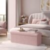 SONGMICS HOME Storage Ottoman Bench, Storage Chest, 38 × 109 × 38 cm, Foot Rest Stool, End of Bed Bench, Load up to 299.4 kg, for Living Room, Bedroom, Entryway, Jelly Pink MDF