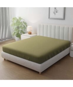 Hotel Linen Klub Stripe Microfiber Fitted Sheet – King Size (180x200 cm), Ultra-Soft & Wrinkle-Resistant, Olive