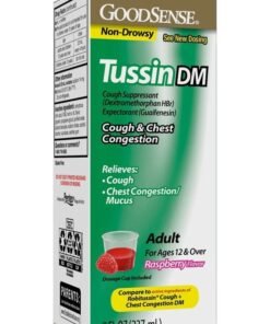 GOODSENSE Tussin Cough Syrup DM, Cough and Chest Congestion Relief, Raspberry Flavor, 8 Fl Oz
