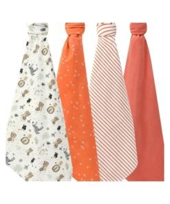 Mothers Choice Baby 4 in a Pack Flannel Receiver Swaddle (76 x 76 cm) Age- Newborn to 4 Years Orange Multicolor