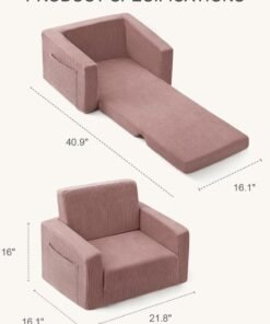 XICEN Kids Couch, 2-in-1 Fold Out Sofa Cum Bed, Baby Convertible Lounger, Folding Lounge Chair for Toddlers to Sleep and Play on, Machine-Washable, for Children's Rooms and and Nursery Rooms (Pink Color) - Image 4