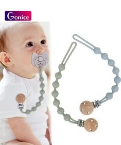 Gonice Silicone Dummy Clip for Baby Boys and Girls, One Piece Pacifier Clips, Wooden Soother Clips Design, Fits Most Pacifiers and Teething Toys, 2 Pack
