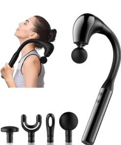 R.VIHAN Revolutionary U-Shaped Massage Gun Back Massager with Extension Handle for Pain Relief, Deep Tissue Percussion Massager for Neck Shoulders Back Legs and Whole Body 6-Speed Adjustable 3 Massage Modes 4 Replaceable Heads LCD Display Type-C Rechargeable Handheld Electric Muscle Massager for Athletes Office Home and Travel Use