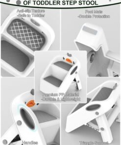TRASSLE Toddler Step Stool for Kids Bathroom Sink Grey & White | Foldable 2 Step Stool for Kids 1-4 Years Old | Height  Child Kitchen Helper with Handles - Easy to Move, Slip-Resistant - Image 3