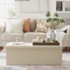 SONGMICS Stool with Storage Space,Folding Bench, 38 x 110 x 38 cm Footstool, Storage Box, Maximum Load 300 kg, for Living Room, Bedroom, Hallway, Cream White