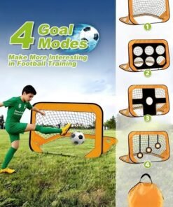 WALALLA Football Goals for Kids, 4 in 1 Foldable Pop Up Football Goals with Carry Bag Football Goal Posts Portable, Soccer Net Indoor & Outdoor Football Training for Boys Girls, Orange
