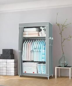 Portable Fabric Nonwoven Wardrobe Storage Closet Organizer With Hanging Rod 70*45*150cm