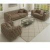 Maharat Al Bahar Maharat Furniture Luxury Chesterfield Sofa Set – 3-Piece Mink Tufted Velvet Living Room Set with Armchair, Loveseat & Sofa – Elegant Modern Design with Metal Legs
