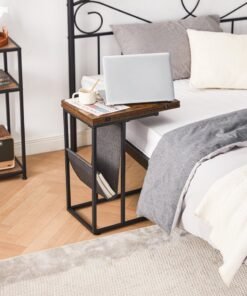 Alternative view of LINSY - Modern Foldable Side Table With Black Pocket, Mini Laptop Desk,  Couch Table for Coffee, Snack and Laptop, 48L*29.8W*59.5H cm, Brown, Easy To Assembly