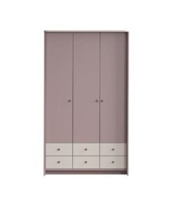 DANUBE HOME Blossom 3 Door Wardrobe With 6Drawers | Sturdy Closet Clothes Storage Cupboard | Modern Design Space Saving Swing Door Cabinet For Bedroom L120xW56xH200cm-Blush Pink+Light Beige