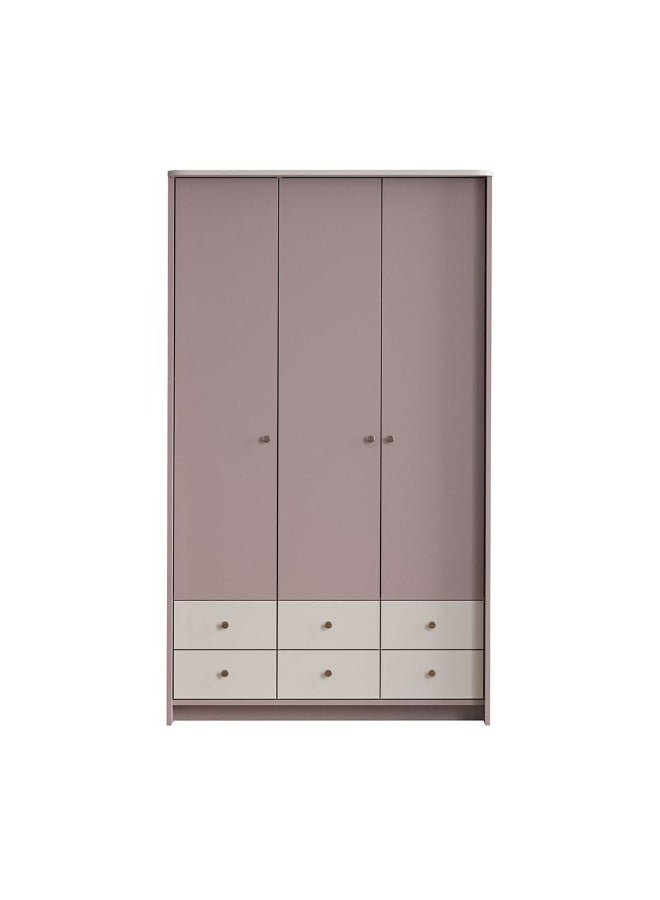 DANUBE HOME Blossom 3 Door Wardrobe With 6Drawers | Sturdy Closet Clothes Storage Cupboard | Modern Design Space Saving Swing Door Cabinet For Bedroom L120xW56xH200cm-Blush Pink+Light Beige