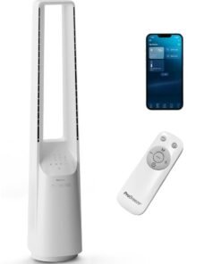 Pro Breeze 40 Inch Smart Bladeless Tower Fan with Dc Motor , Ultra Quiet Air Circulator Remote Control, Led Display, 6 Speeds, 5 Operation Modes, 60 Degree Oscillation