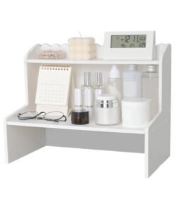 LINGWEI Wood Desk Organizer 2 Tier Desktop Storage Shelf Office Desktop Storage Rack Bookshelf Desk Top Accessories Organizer Rack For Home Office