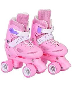 LIMOS Roller Skates Shoes, Double Rows 4 Wheels with Adjustable Size AREA for Boys And Girls (Pink L(39-42))