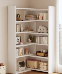 Raffine Multi Tiers Double Sided Storage Adjustable Creative Style Book Shelves Modern Tall Corner Bookcase 15 mm Thick Wood Storage Rack for Bedroom Living Room and Home Office 95x24x146 cm